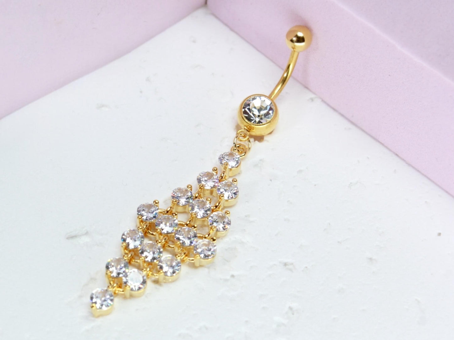 14g Gold Dangling Belly Ring, Sparkling Gem Decor Charm Belly Button Piercing Jewelry, Fancy Navel Piercing Jewelry