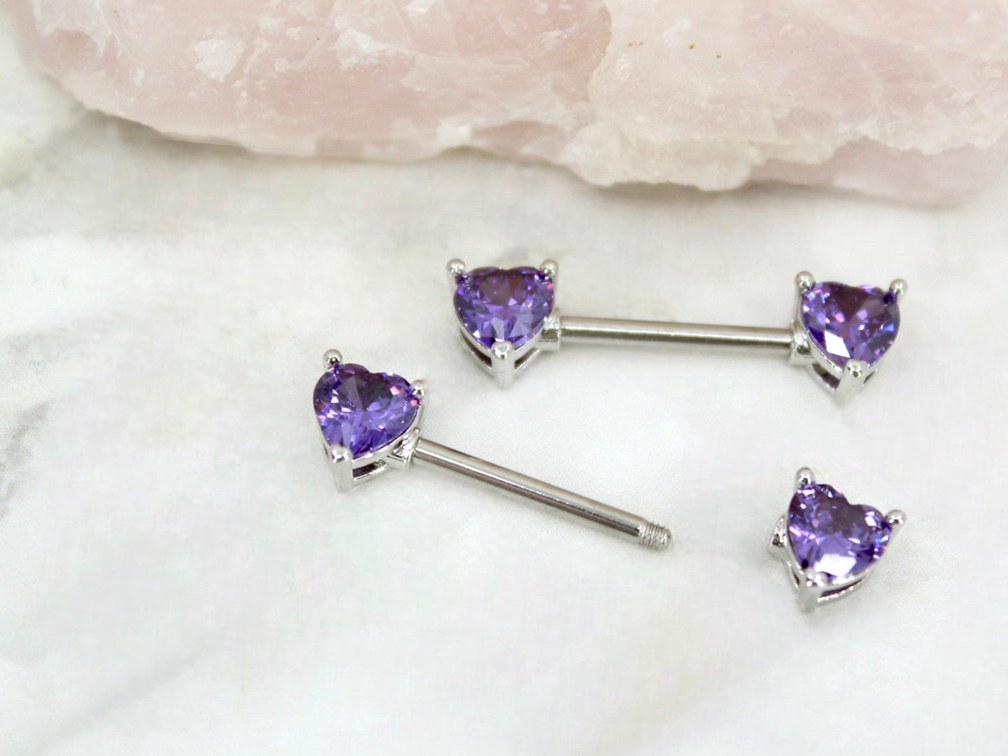 14g Purple Heart Nipple Barbell, Dainty Heart Nipple Ring Piercing Jewelry, Set of 2 Nipple Body Piercing Jewelry,
