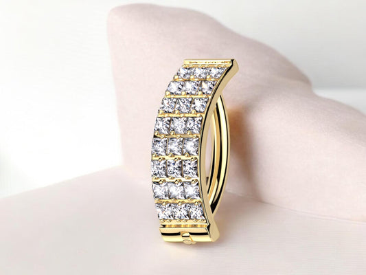 NEW • Titanium Gold Belly Clicker Ring, Triple Line Gem Belly Piercing Clicker Ring Jewelry, Minimalist Navel Piercing