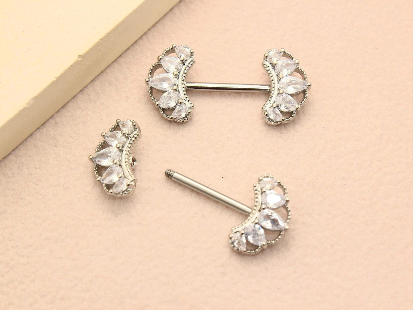 14g Nipple Barbell Piercing, Silver Floral Nipple Ring, Minimalist Body Jewelry
