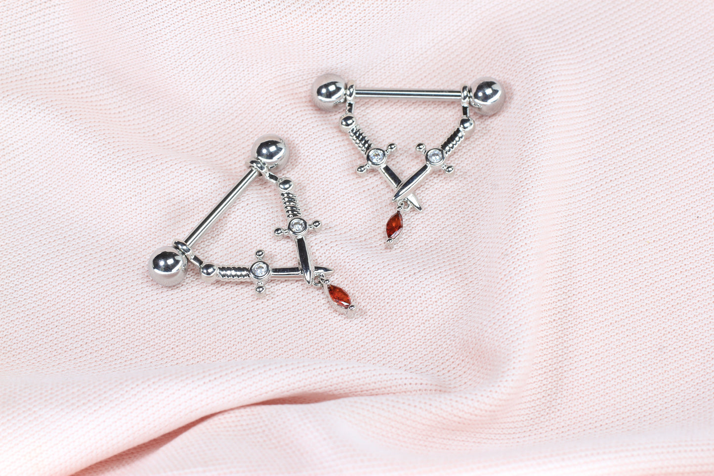 14G Silver Dagger Nipple Barbell – Dangling Sword Nipple Piercing Jewelry | Minimalist Body Jewelry.
