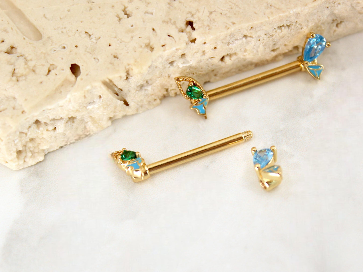 NEW • Dainty Butterfly Ends Nipple Ring,14G Dainty Butterfly Nipple Piercing Jewelry, Set of 2 Nipple Barbell Jewelry, Body Piercing Jewelry