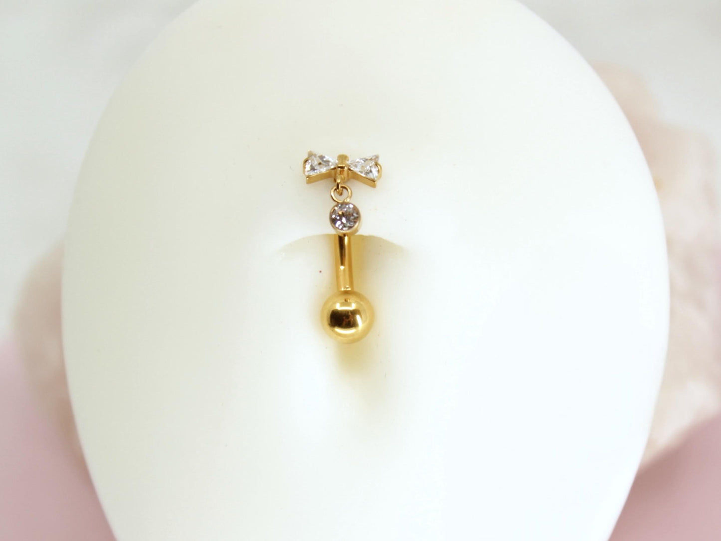 NEW Titanium Bow Dangling Stone Belly Button Ring, 14g Dainty Gold Crystal Push In Belly Piercing Jewelry, Threadless Navel Piercing