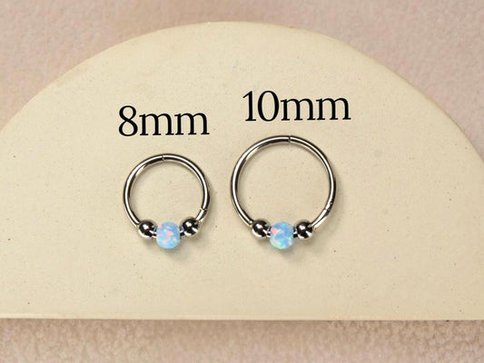 Titanium Opal Septum Nose Ring, 18G Opal Ball Septum Clicker Ring Piercing, Nose Piercing Body Jewelry