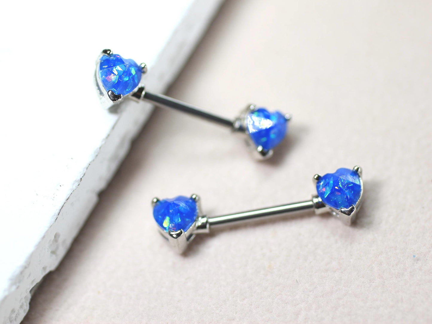 Opal Heart Nipple Ring, 14g Blue Glitter Heart Nipple Barbell Piercing Jewelry,  Surgical Steel Body Piercing, Custom Body Jewelry