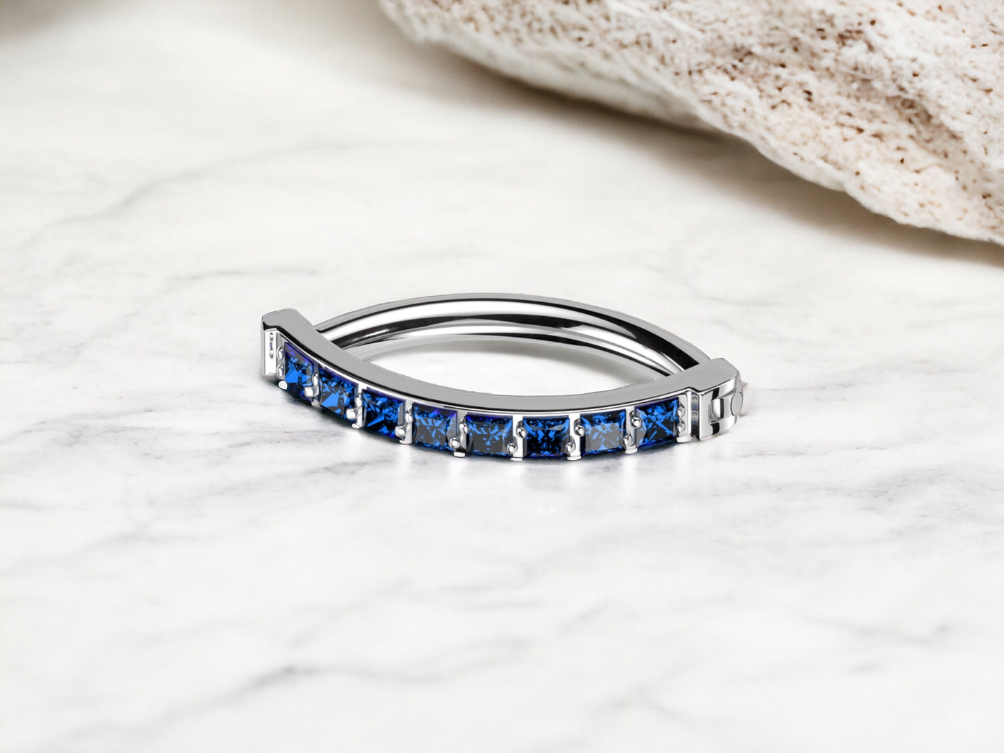 Minimalist Blue Gem Titanium Belly Clicker Ring