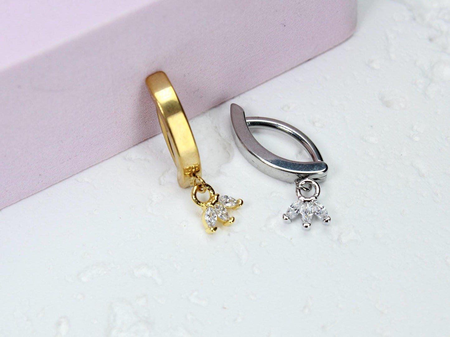 14G Dainty Dangling Gold Marquise Leaf Clicker Belly Button Ring