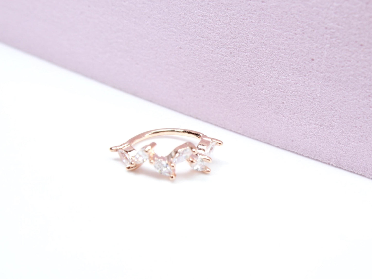 20G RoseGold Dainty Nose Ring Hoop. CZ Curvy Leaf Bendable Nose Ring. Nose Stud Piercing Jewelry. Cartilage Hoop Ring, Minimal Body Jewelry.