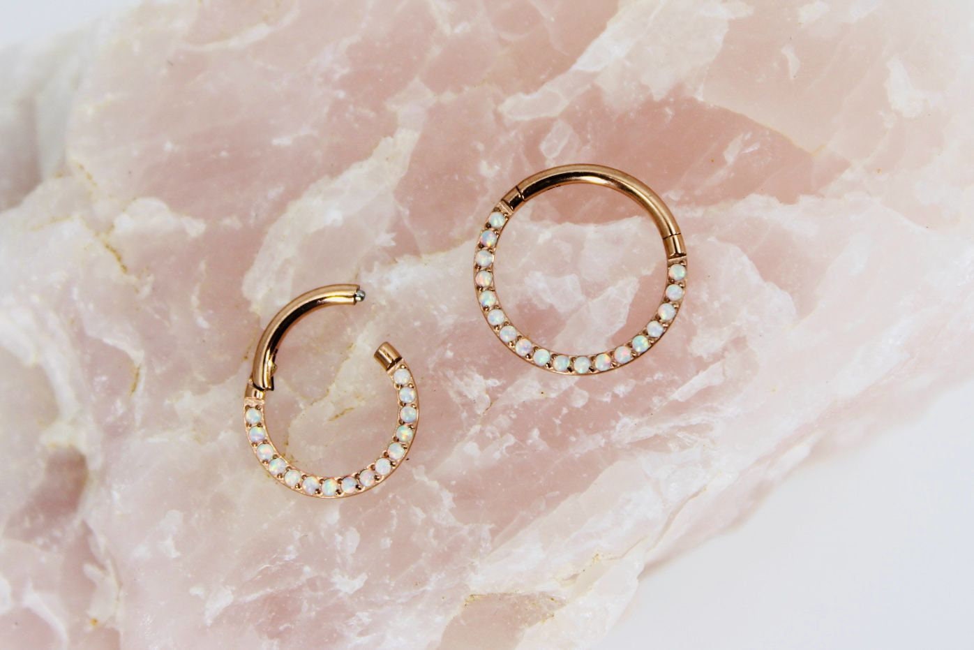 16g Rose Gold Titanium Segment Hoop Ring, Super Dainty Pearl Decor Front Septum Piercing Clicker Ring, Multiple Piercing Hoop Ring Jewelry