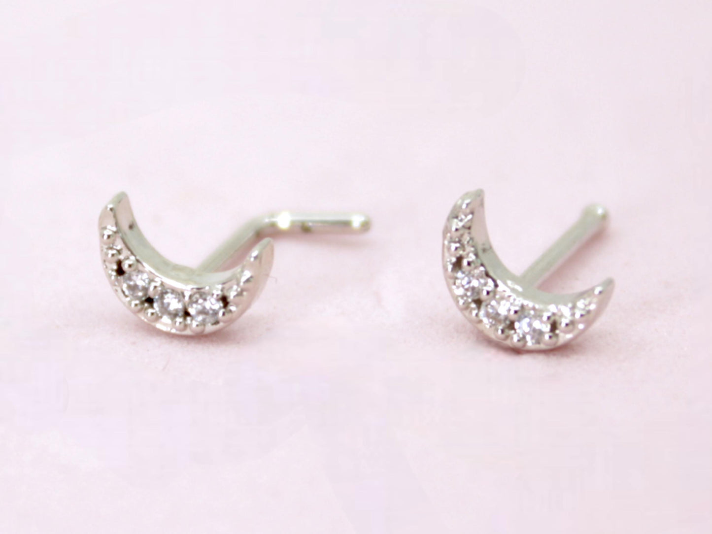 20G Silver Crescent Moon CZ Nose Stud, 8mm Dainty Nose Bone Stud,L Shape Crescent Nose Ring, Tiny Nose Jewelry, Nose Piercing Jewelry.