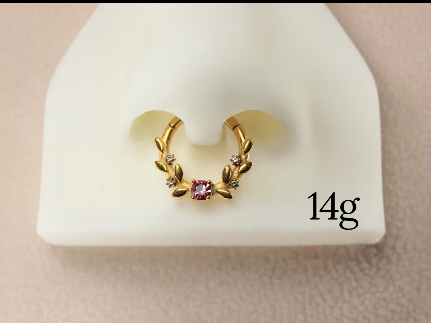 Gold Prong Set Septum Clicker Ring, 14g  Pink Gem Septum Ring Piercing, 16g Gold Clear Gem Nose Septum Jewelry, Body Piercing Jewelry