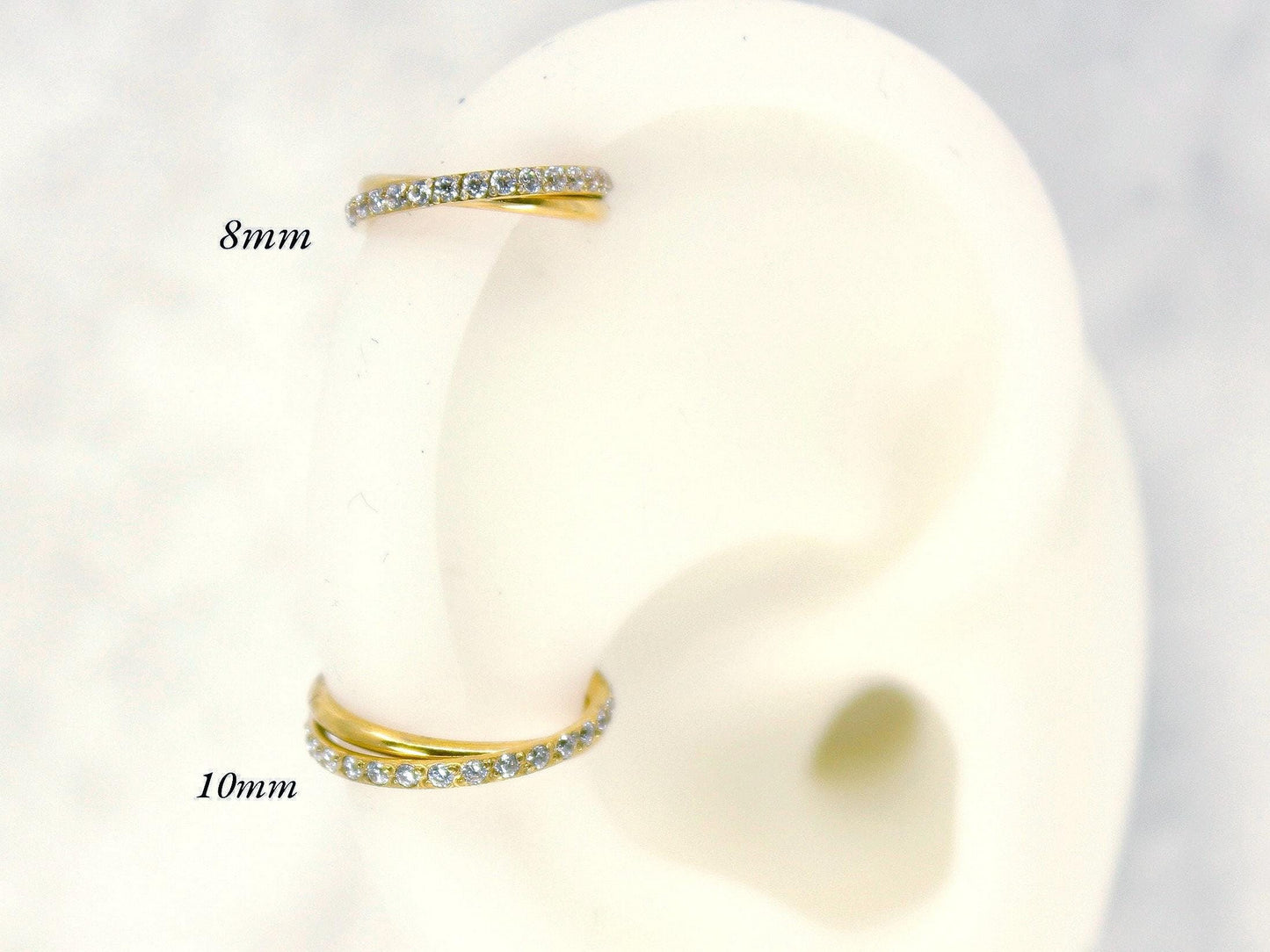 New • Gold Dainty CZ Paved Conch Ring Clicker, CZ Criscross Hoop Ring, Conch Clicker Hoop Ring, Septum Daith Cartilage Waterproof Earrings