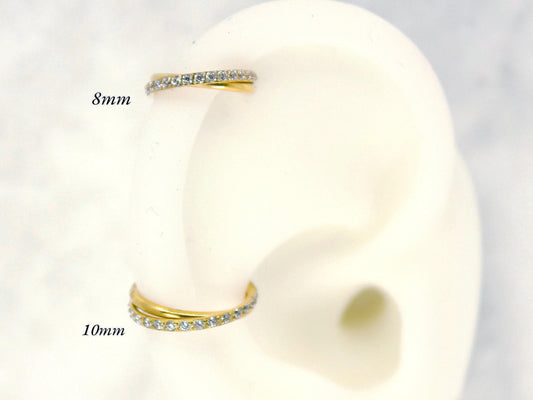 New • Gold Dainty CZ Paved Conch Ring Clicker, CZ Criscross Hoop Ring, Conch Clicker Hoop Ring, Septum Daith Cartilage Waterproof Earrings