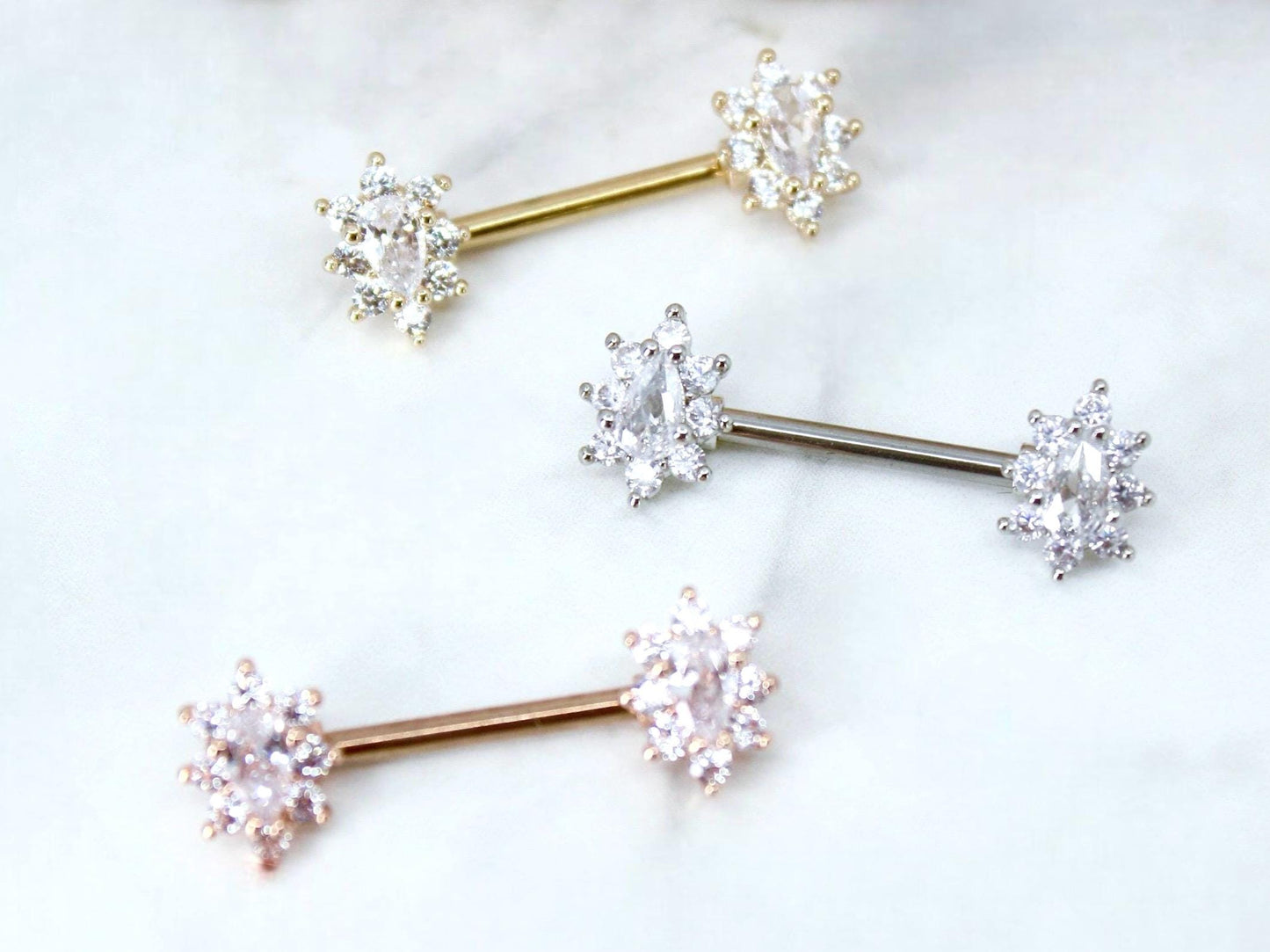 Oval Gem Nipple Ring, Floral Sparkle Gem Nipple Piercing Jewelry Cluster Decor Lightweight Nipple Barbell Ring Body Piercing Jewelry
