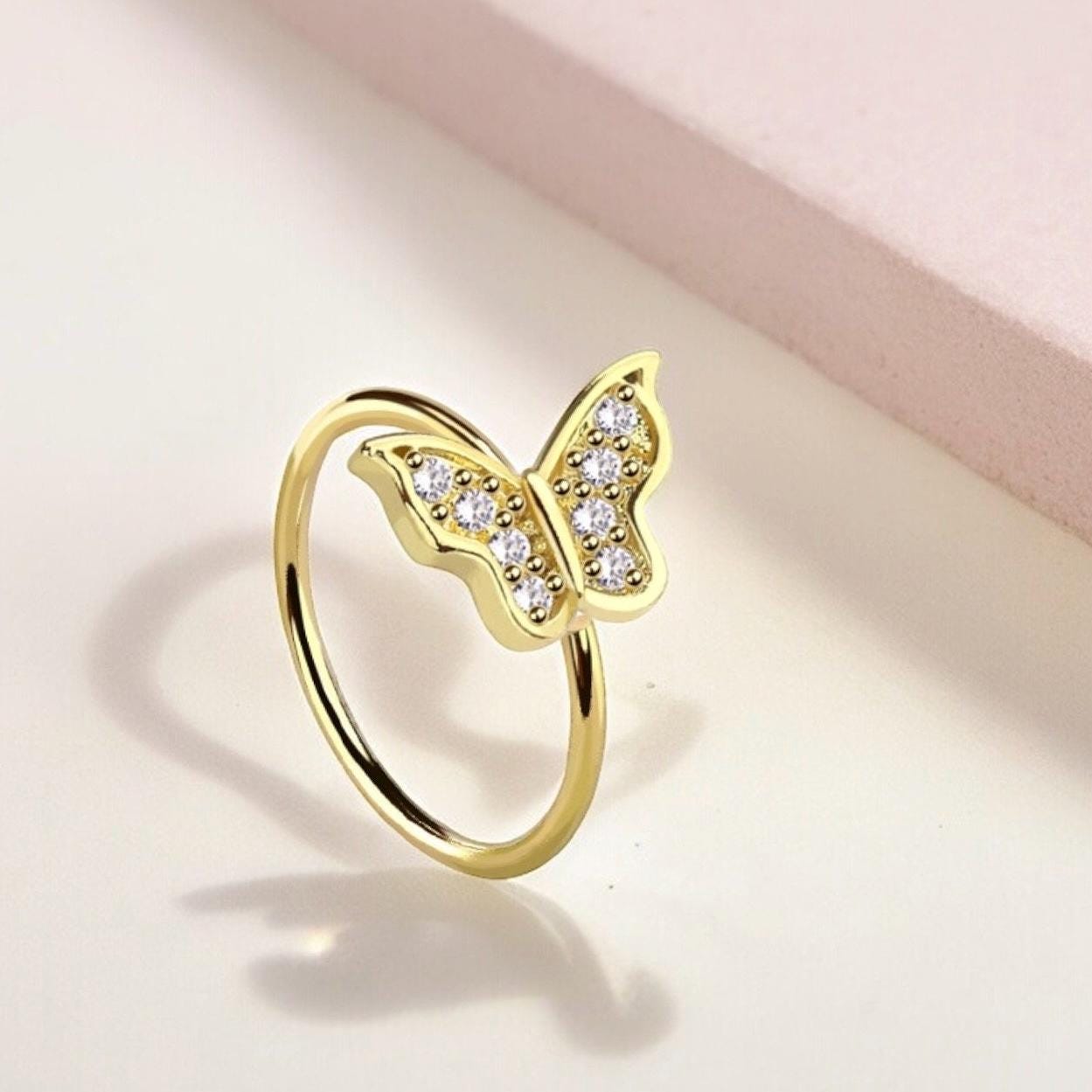 20G Dainty Butterfly Nose Ring Hoop – CZ Butterfly Bendable Nose Hoop, Surgical Steel Nose Piercing Jewelry