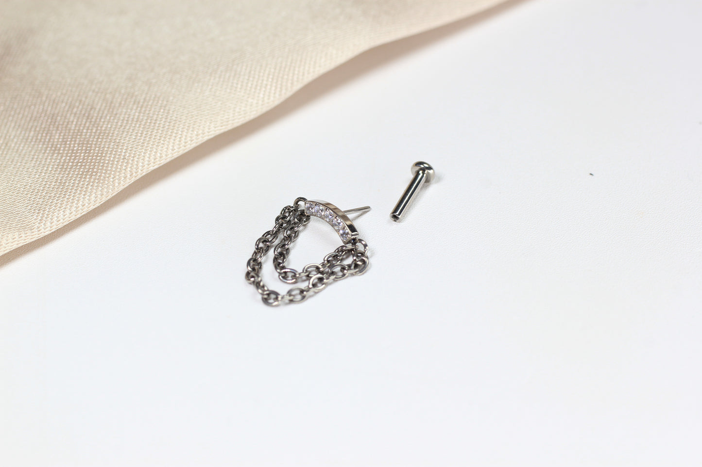 14G Silver Gem Industrial Barbell with Dainty Chain – 38mm Sparkling Gold Industrial Piercing
