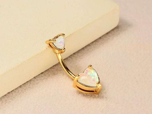 Opal Belly Button Ring, 14g Opal Glitter Heart Belly Ring Piercing, Floating Belly Jewelry, Navel Piercing Body Jewelry, Gold Belly Jewelry