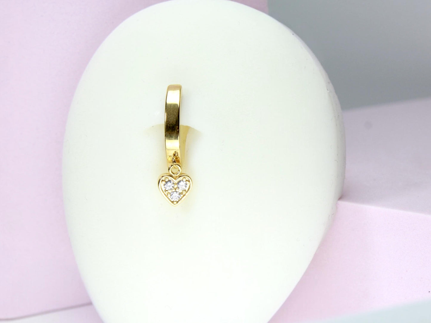 Gold Dangling Belly Button Ring, 14g Dainty Heart Silver Gold Clicker Belly Ring, Navel Piercing Jewelry, Minimalist Belly Piercing Ring