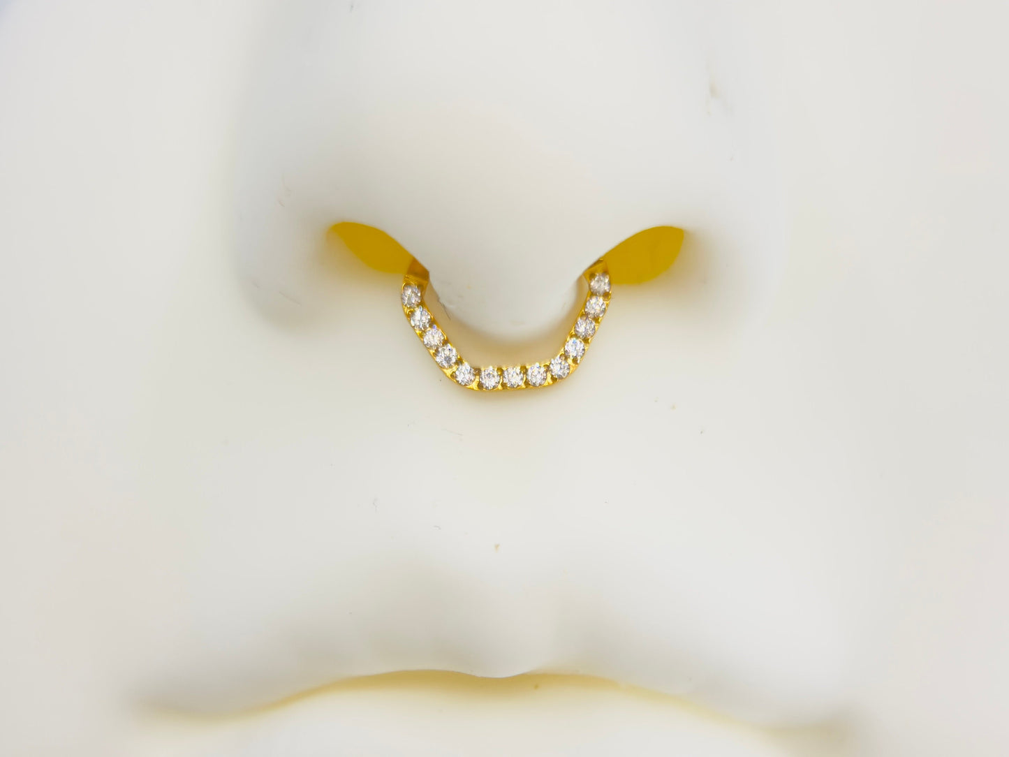 16g Gold Hexagon Septum Ring with CZ Crystals, Elegant Gold Nose Ring, Dainty Hinged Septum Clicker, Hypoallergenic Nose Piercing Jewelry