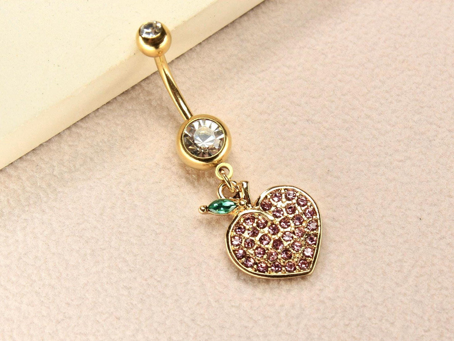 20G Peach CZ Heart Dangling Belly Button Ring – Navel Jewelry