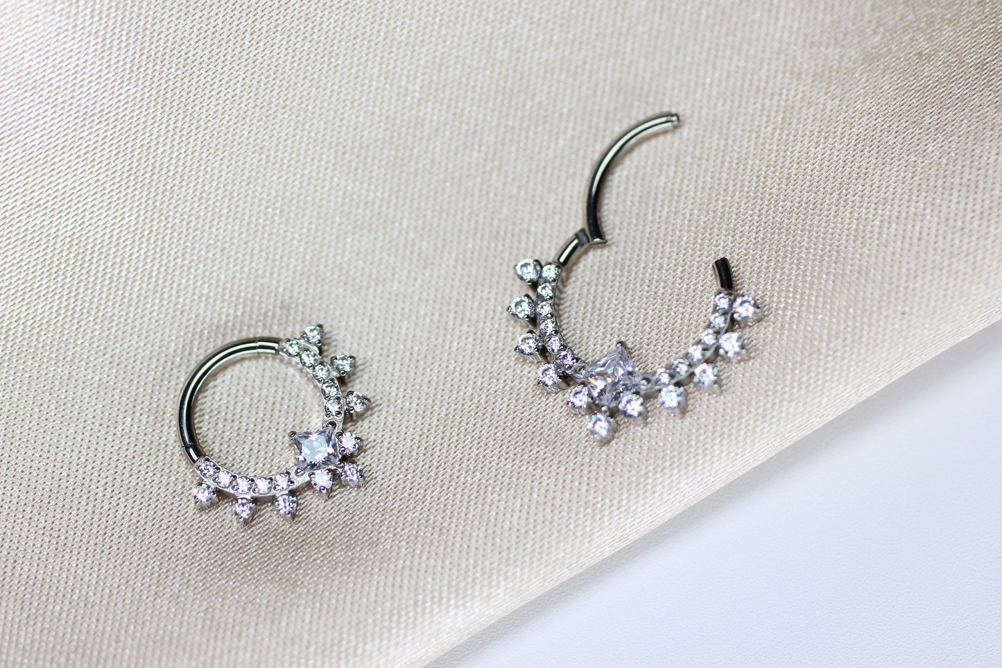 Silver Titanium Sparkling Septum Clicker Ring.