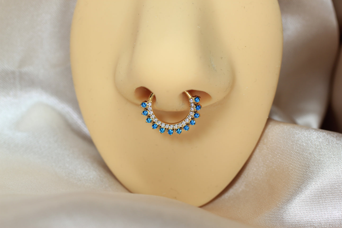 Dainty Blue Topaz Sparkling Titanium Septum Clicker Ring.