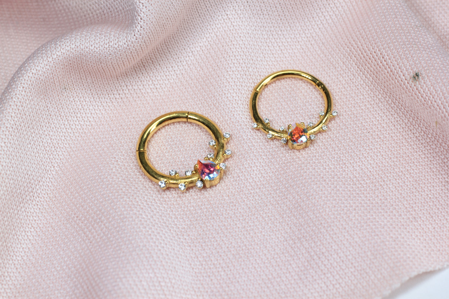 Dainty Gold Teardrop CZ Septum Clicker Ring.