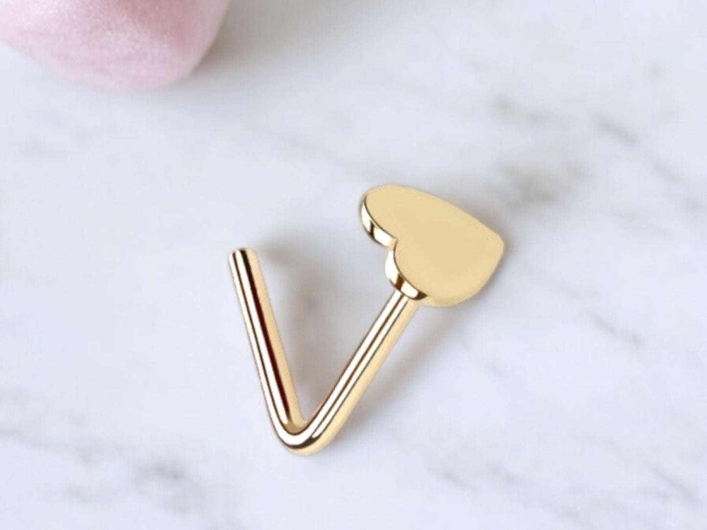 14K Gold Heart Nose Stud, Heart Top Nose Stud, 20g Thin Nose Stud L- Shape Bend Nose Bone Stud, Simple Style Elegant Nose Piercing Jewelry