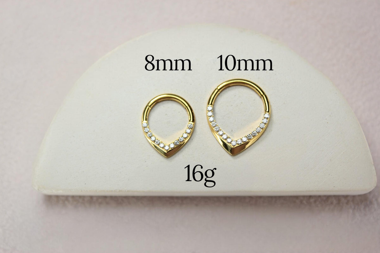 16G Titanium Septum Ring, Gold CZ Teardrop Septum Hinged Hoop Clicker Ring, 8mm 10mm Septum Nose Piercing Body Jewelry