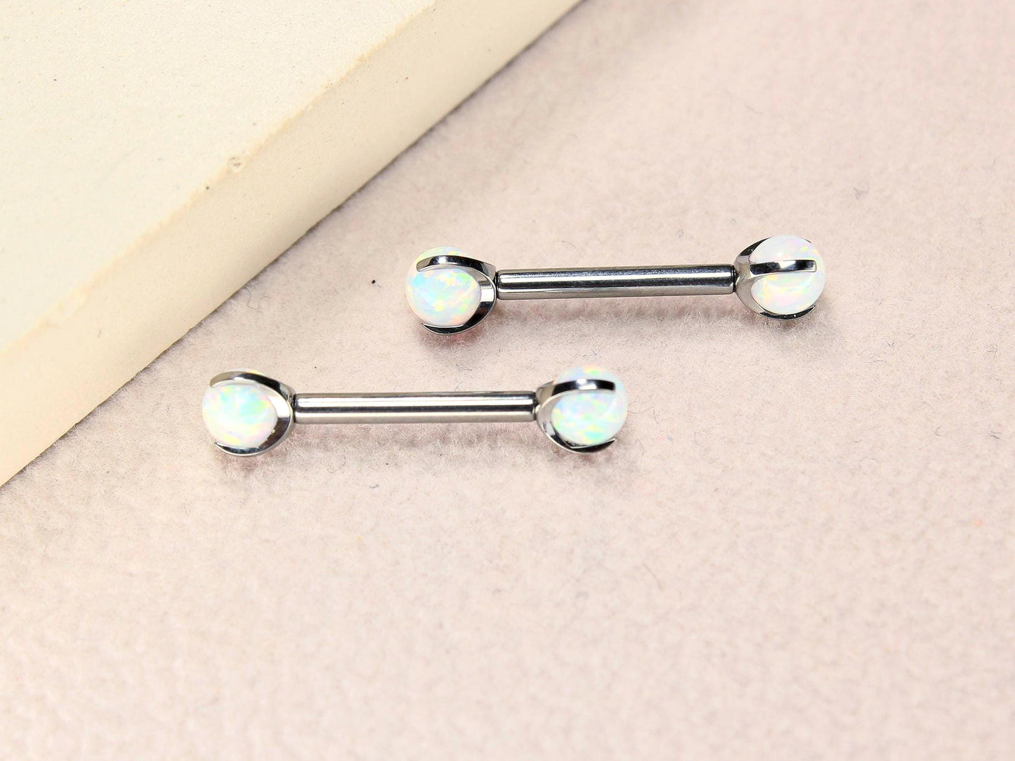 14g Implant Grade Titanium White Opal Nipple Barbell Ring.