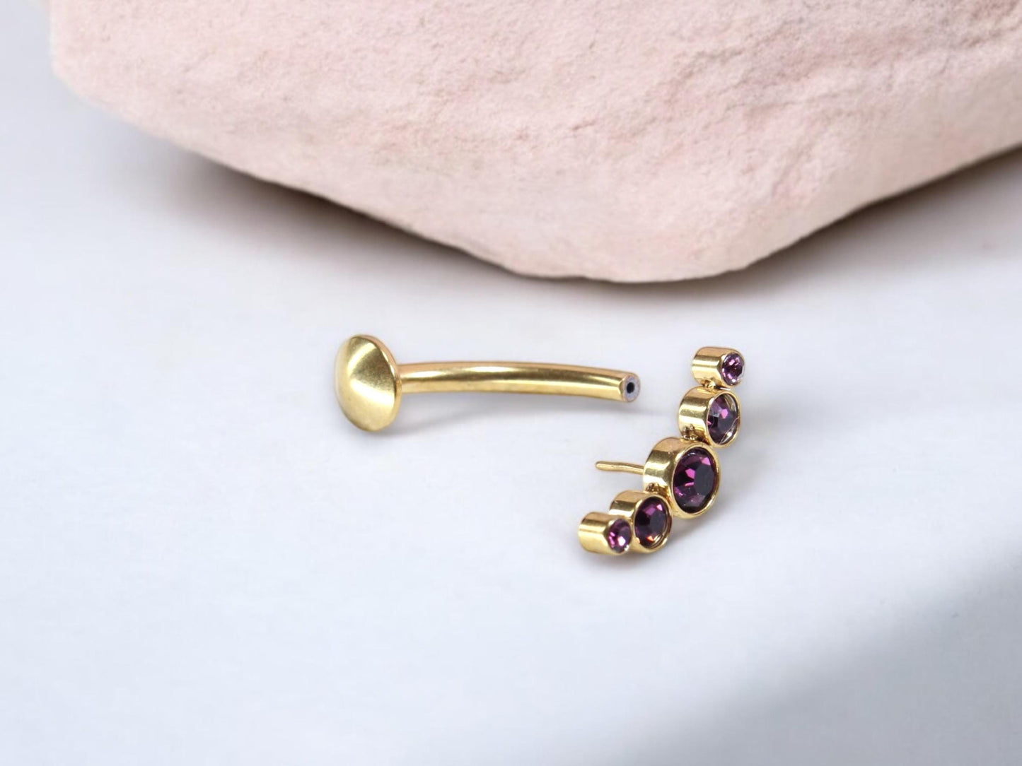 14G Titanium Gold Purple Gem Threadless Belly Button Ring