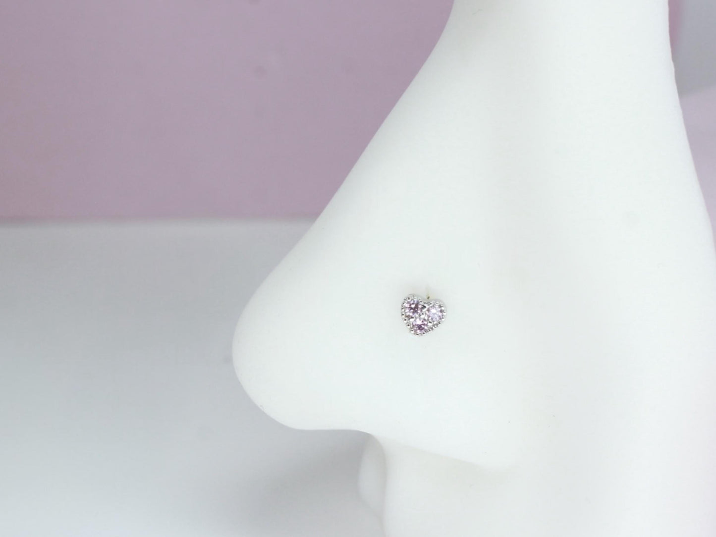 Dainty Gold Heart Nose Stud, 20G CZ Heart Top L Shape Nose Stud Jewelry, Cute Minimalistic Heart Charm Thin Nose Piercing Body Jewelry,