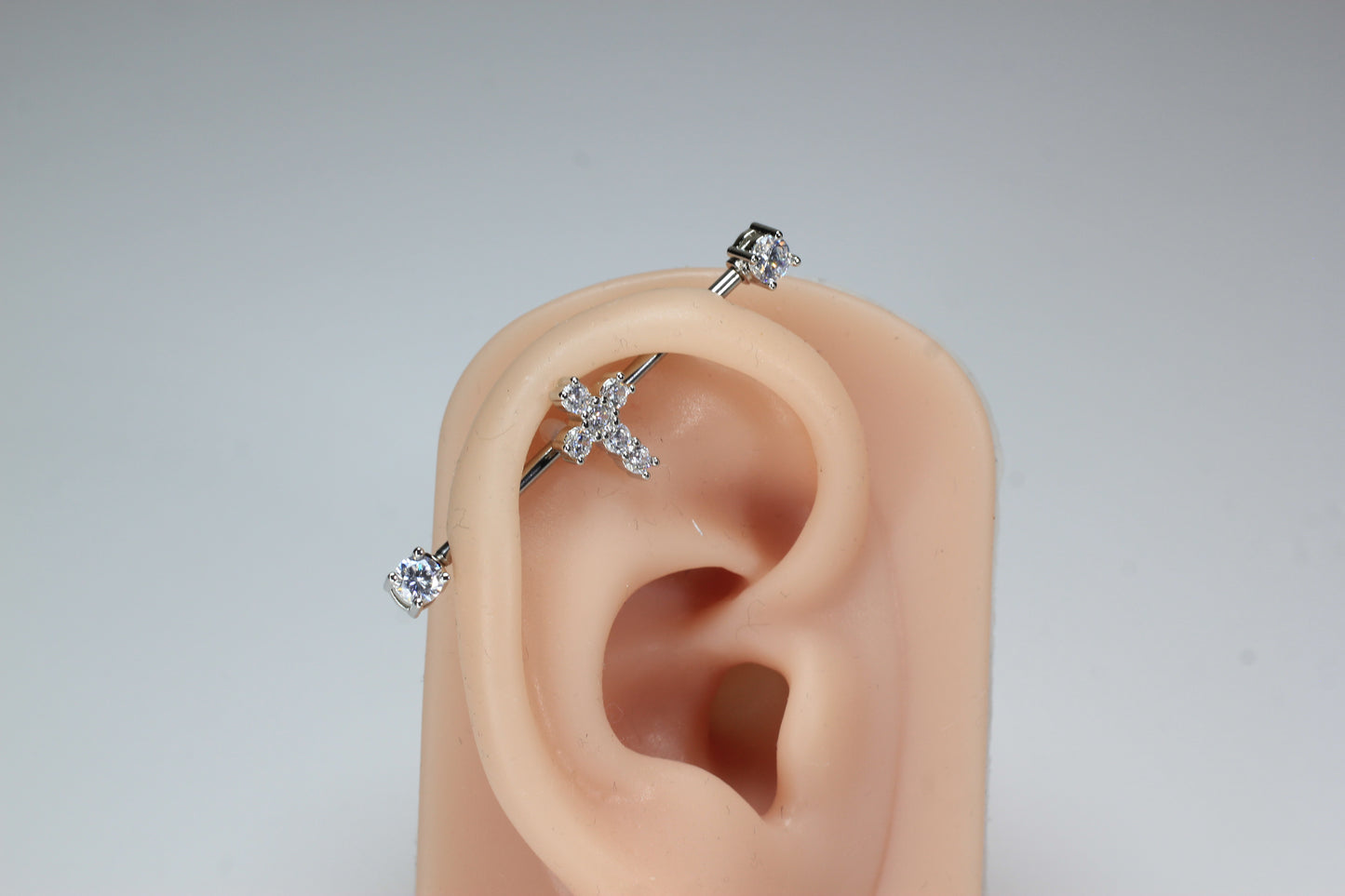 14G Cross Industrial Barbell, Dainty Sparkling Gold Jesus Cross Industrial Barbell Piercing, 35mm Barbell Body Jewelry.