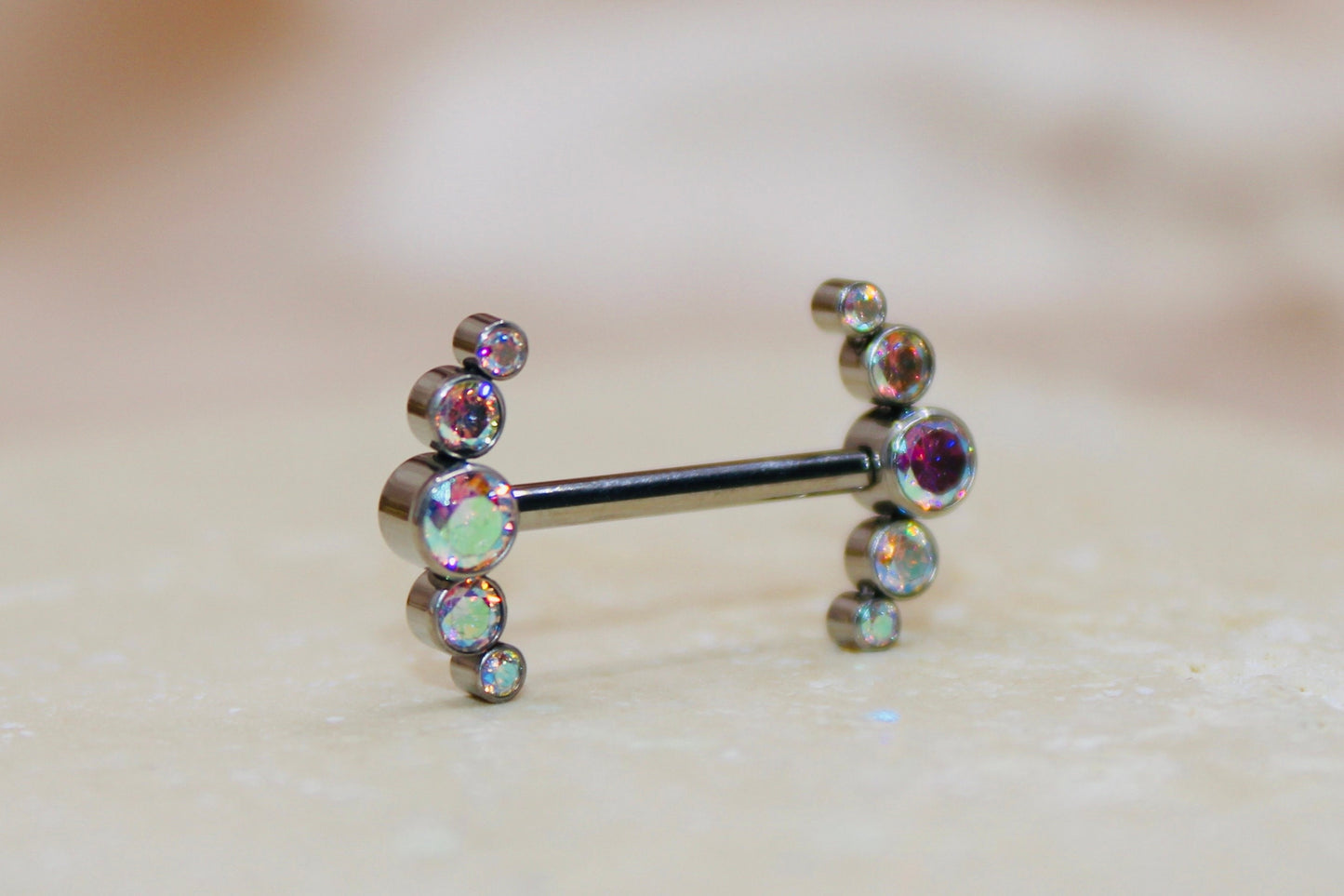 Internally Threaded Titanium Nipple Ring, 14G Sparkle Bezel Multicolor Gem Nipple Piercing Jewelry Comfortable Fit Body Piercing Jewelry