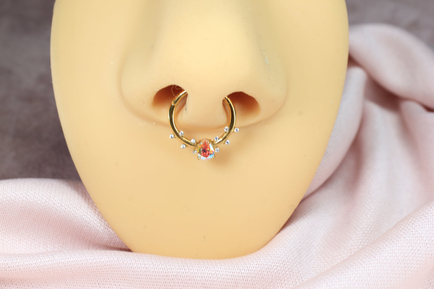 Dainty Gold Teardrop CZ Septum Clicker Ring.