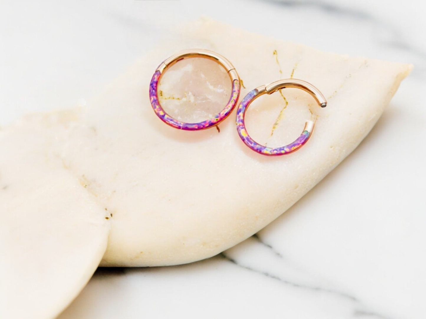 16G Rose Gold Pink Opal Front Dainty Simple Style Septum Piercing Ring, Nose Piercing Ring, Septum Nose Jewelry