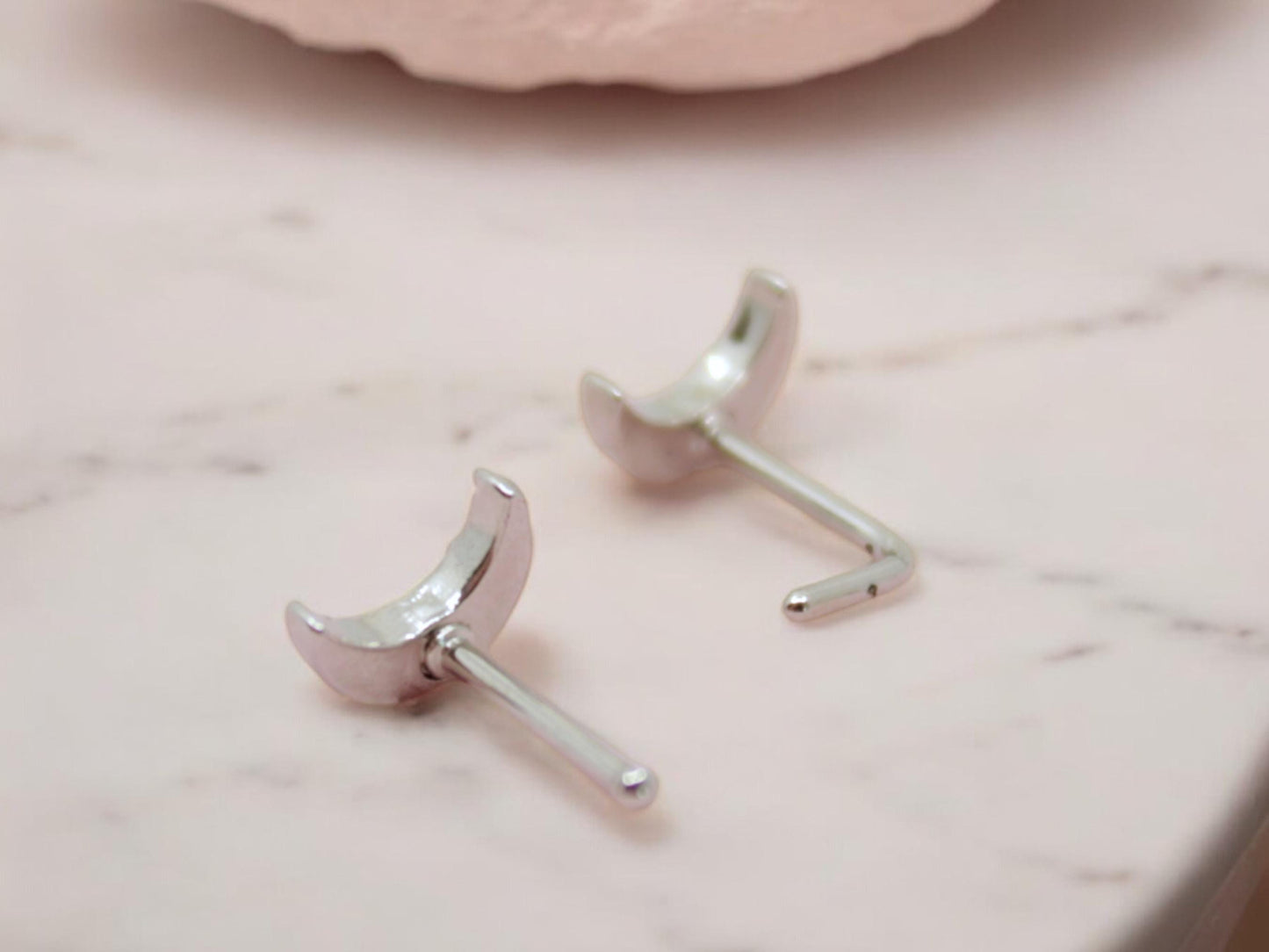 20G Silver Crescent Moon CZ Nose Stud, 8mm Dainty Nose Bone Stud,L Shape Crescent Nose Ring, Tiny Nose Jewelry, Nose Piercing Jewelry.