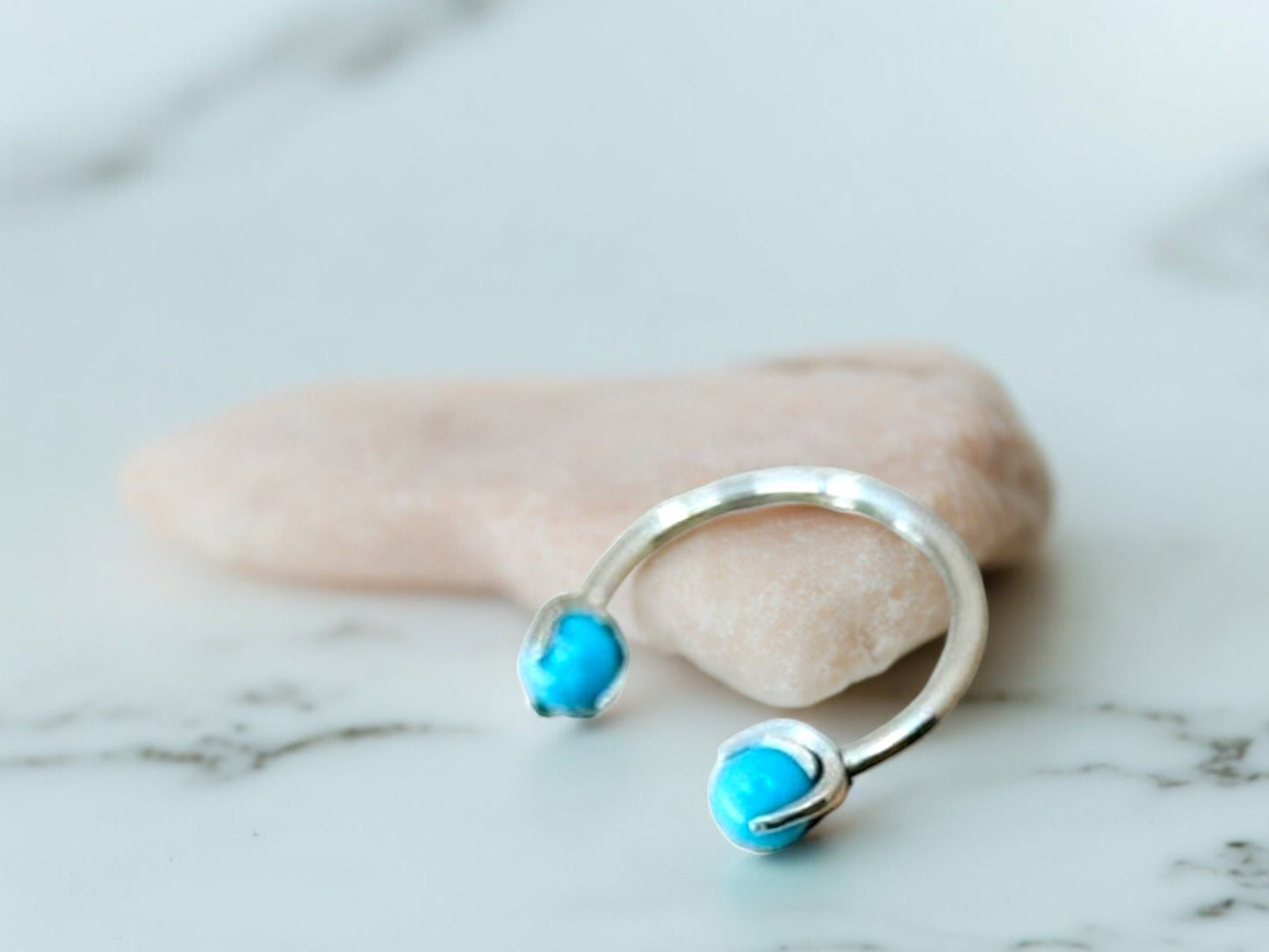 Implant Grade Titanium Turquoise Natural Stone Horseshoe Hoop Ring, Internally Threaded Septum Piercing Hoop Ring, Septum Jewelry Ring