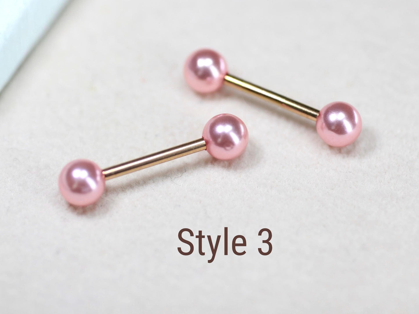 14g Pink Pearl Nipple Barbell, Cute Minimalist Pearl Ball End Nipple Ring Piercing, Custom Body Jewelry.