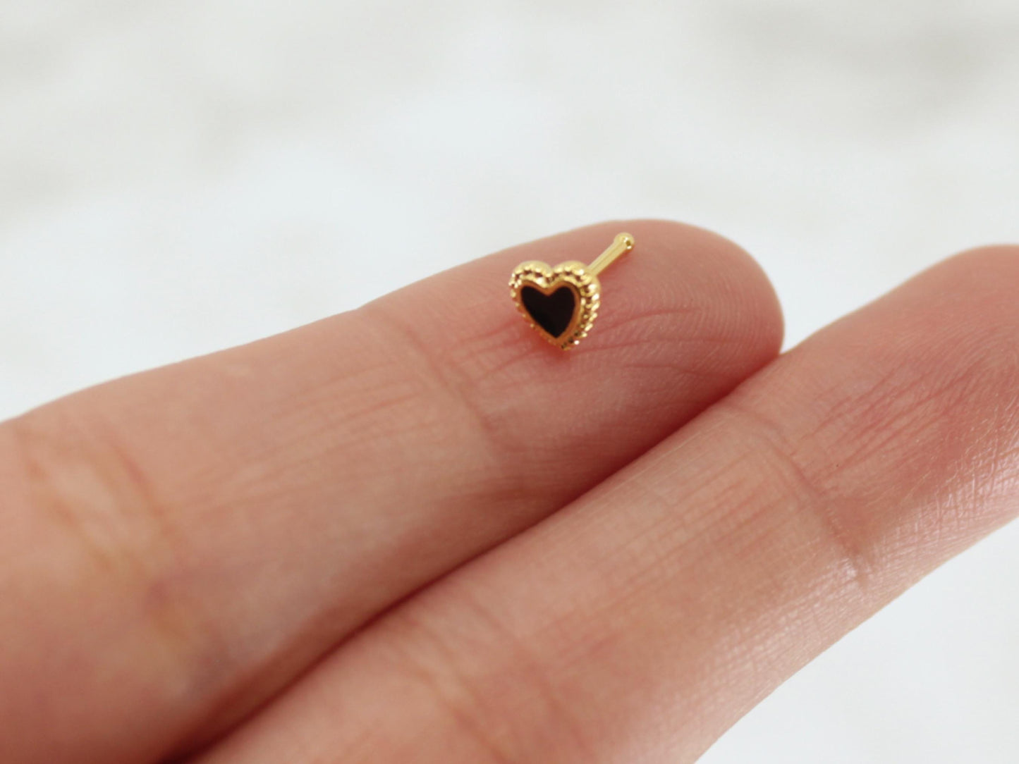 20g Heart Nose Stud, Black Heart Nose Bone Stud Jewelry, Ball End Nose Piercing Stud, Thin Nose Stud, Gold Nose Ring, Hypoallergenic Jewelry