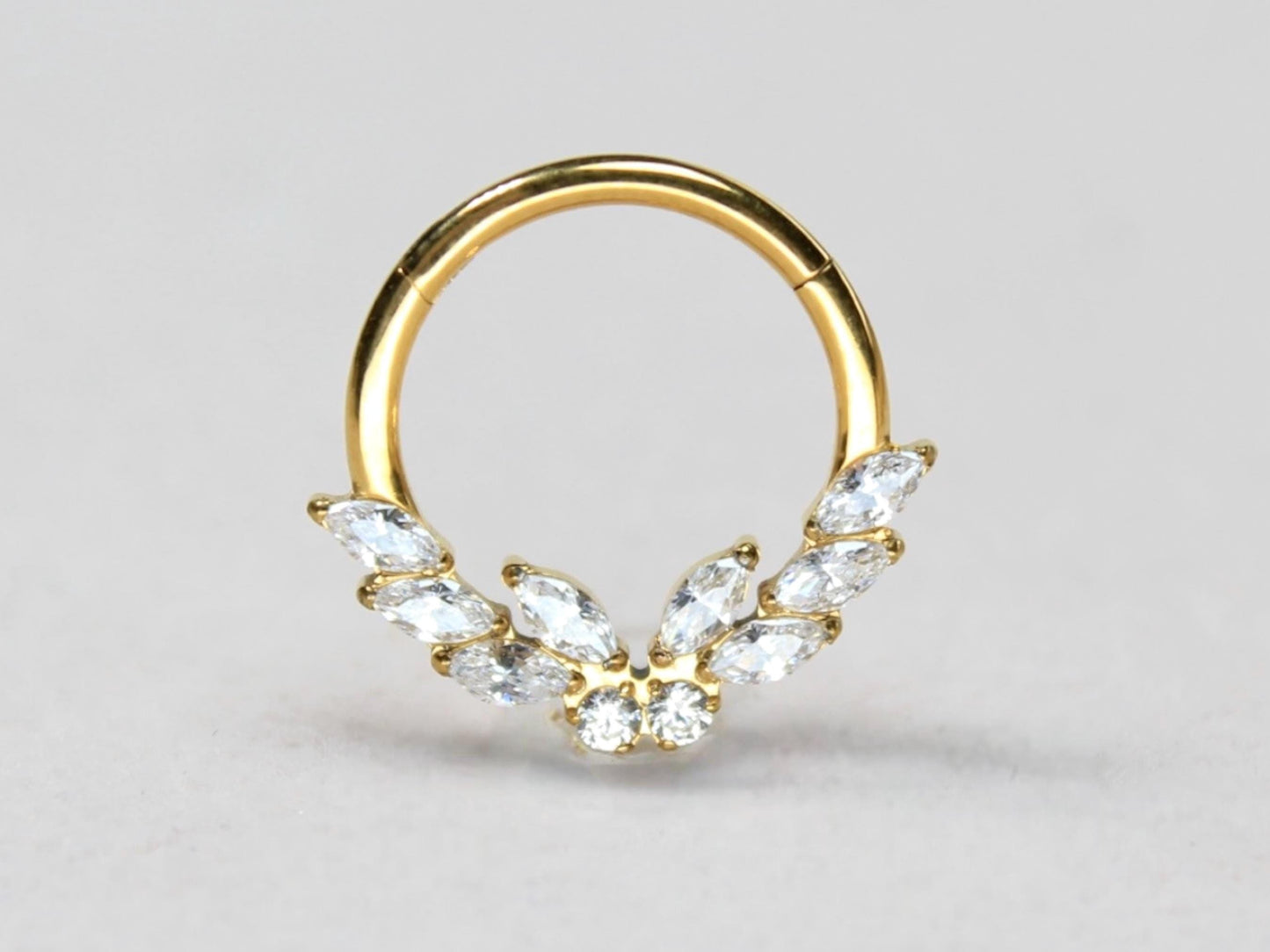 16g Titanium Septum Ring, Implant Grade Titanium Gold Marquise Septum Hoop Clicker Ring, Hypoallergenic Body Jewelry