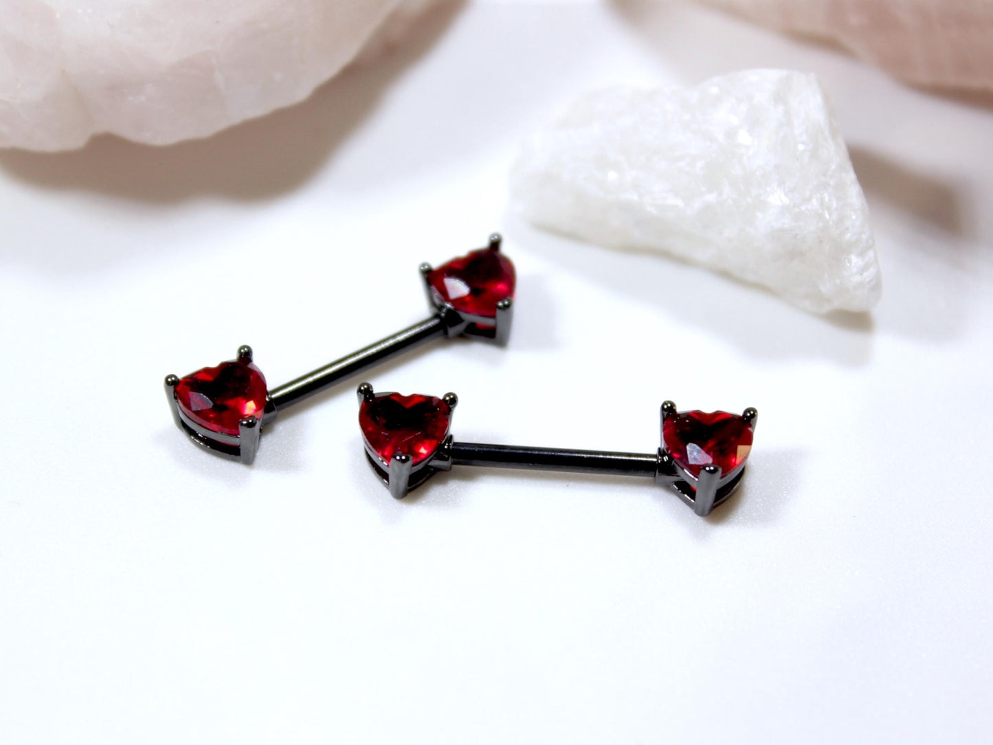 14g Heart Nipple Ring, Red Heart Black Nipple Piercing Barbell.