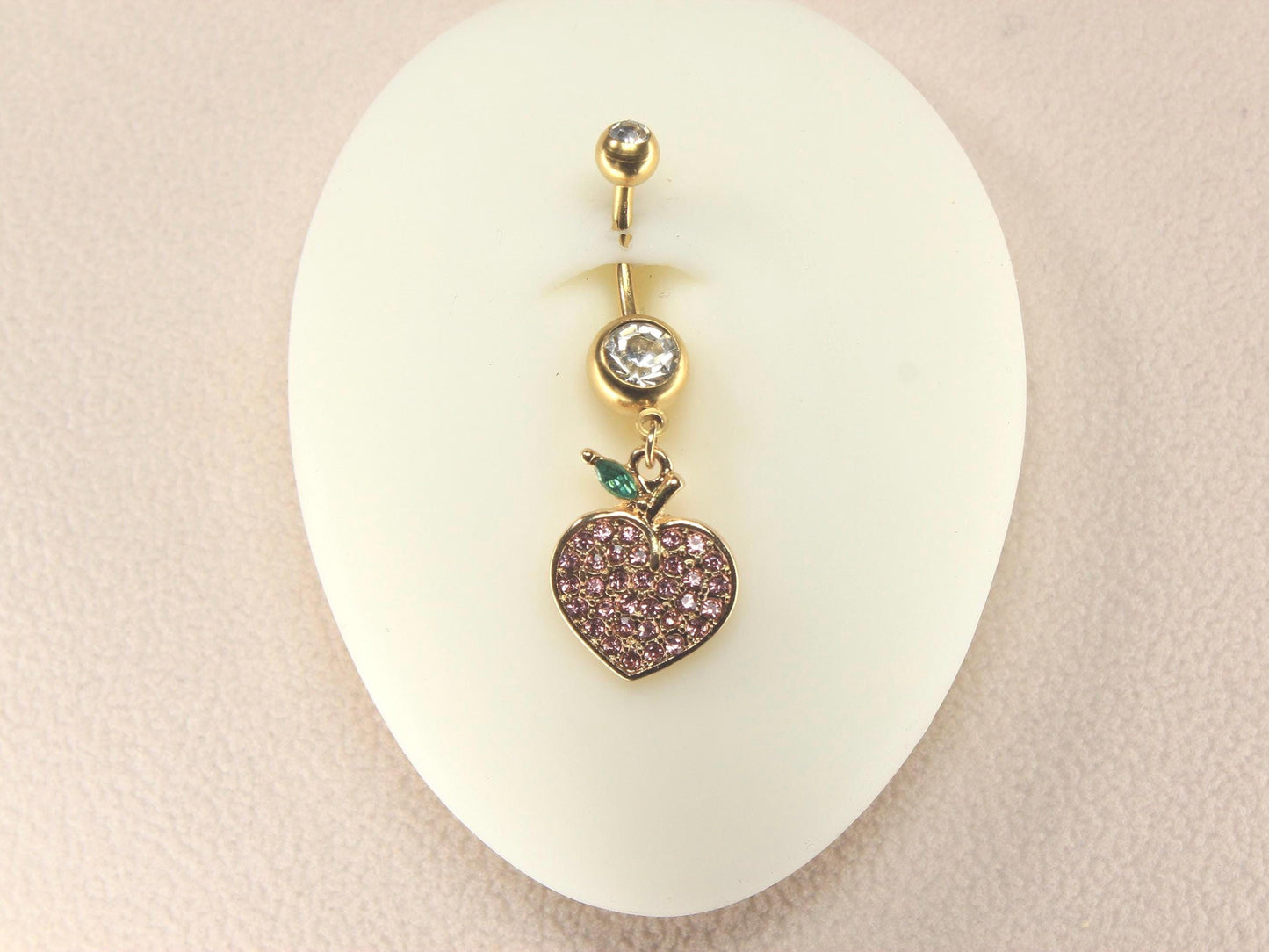 20G Peach CZ Heart Dangling Belly Button Ring – Navel Jewelry