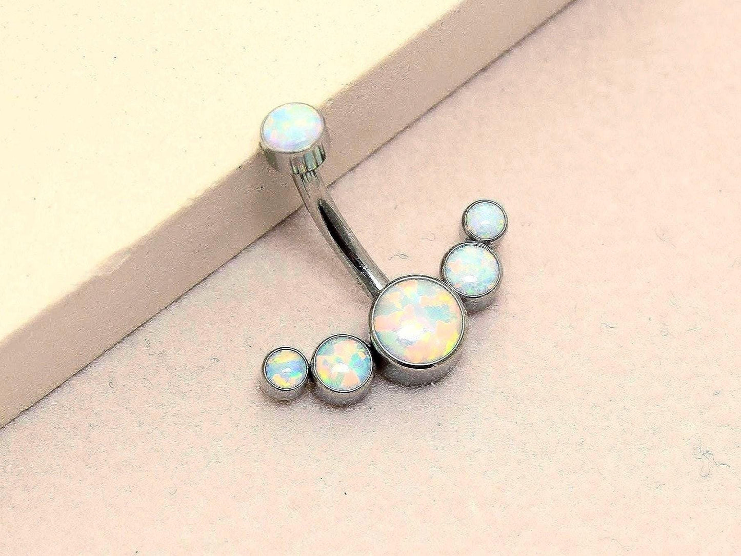 14g Opal Belly Button Ring, Titanium Gold Opal Gem Belly Ring, Navel Piercing, Hypoallergenic Body Jewelry