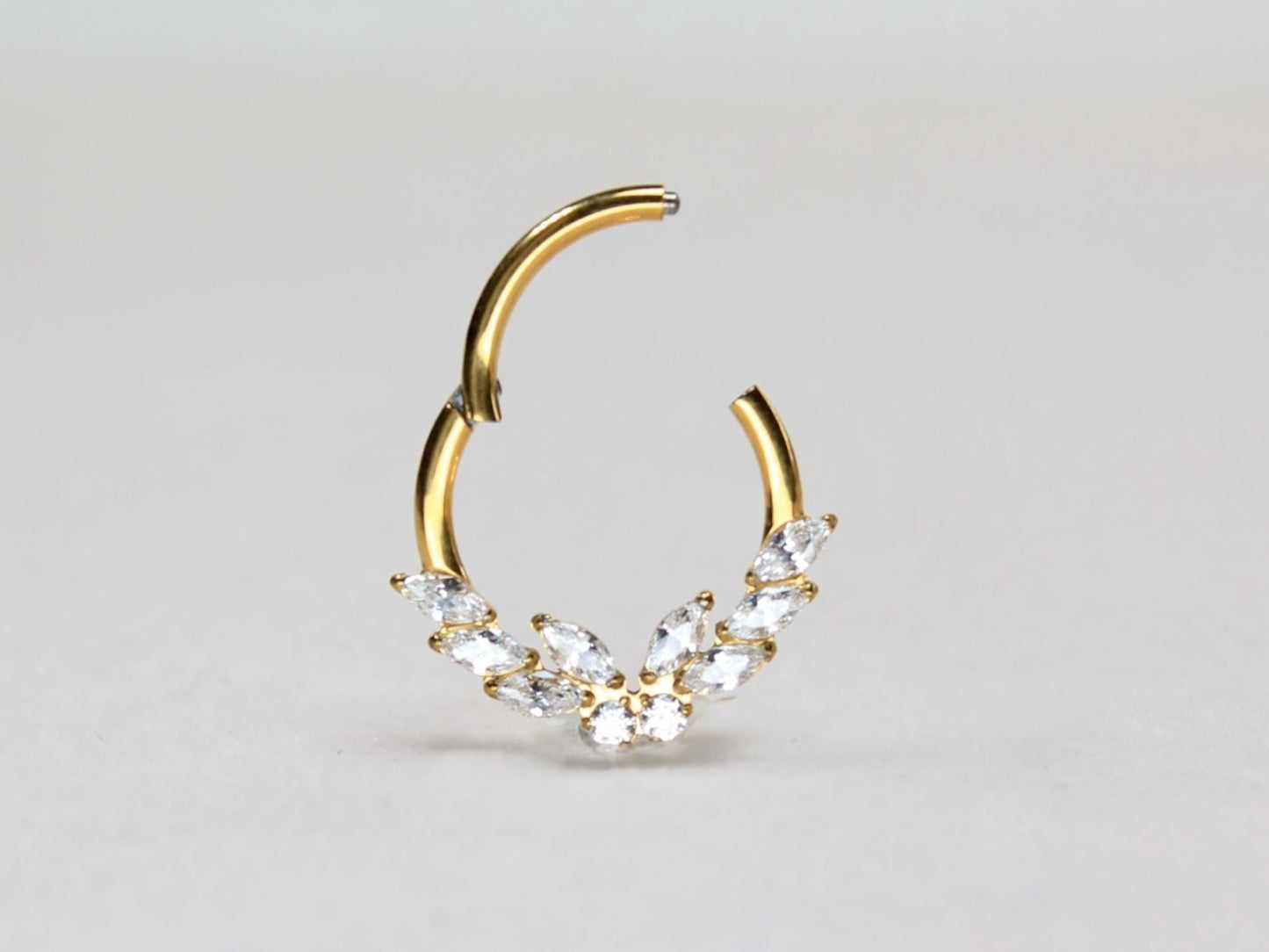 16g Titanium Septum Ring, Implant Grade Titanium Gold Marquise Septum Hoop Clicker Ring, Hypoallergenic Body Jewelry