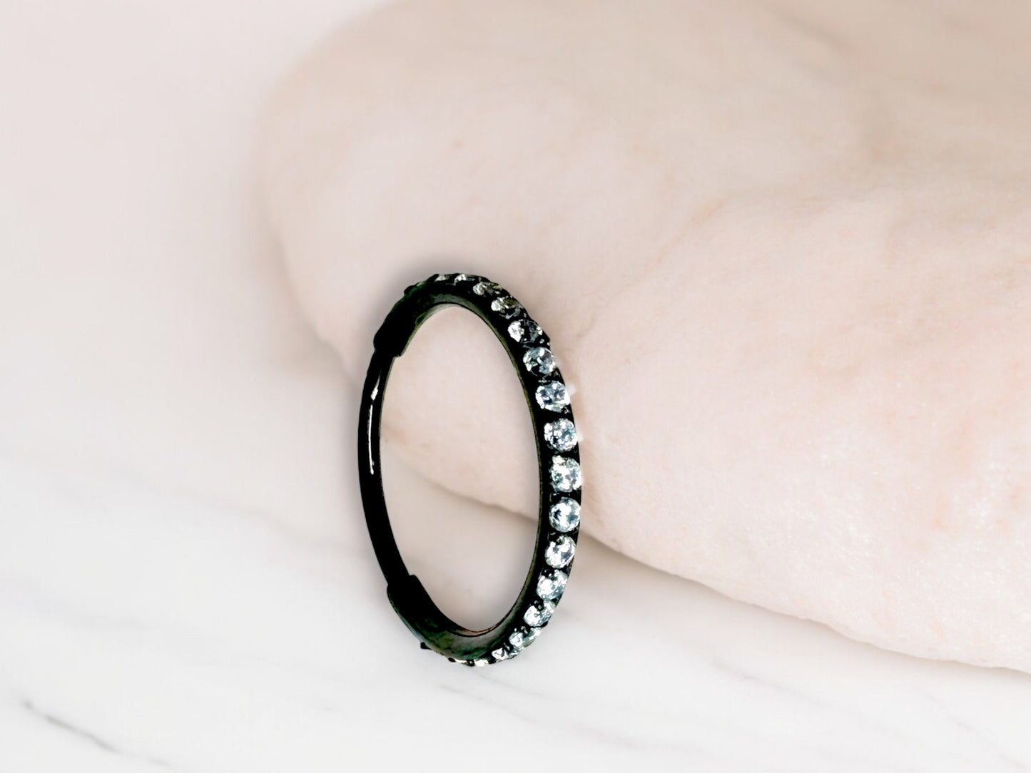 20G Dainty Black Nose Piercing Clicker Hoop Ring, Single Line Gems Minimal Look Multipurpose Ear Piercing Hoop Ring Jewelry, Thin Nose Ring