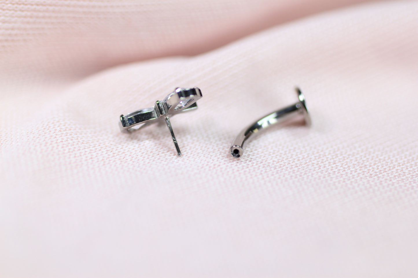 14G Titanium Threadless Belly Button Ring –Silver Bow CZ Navel Piercing, Push In Belly Ring, Dainty Minimalist Body Jewelry