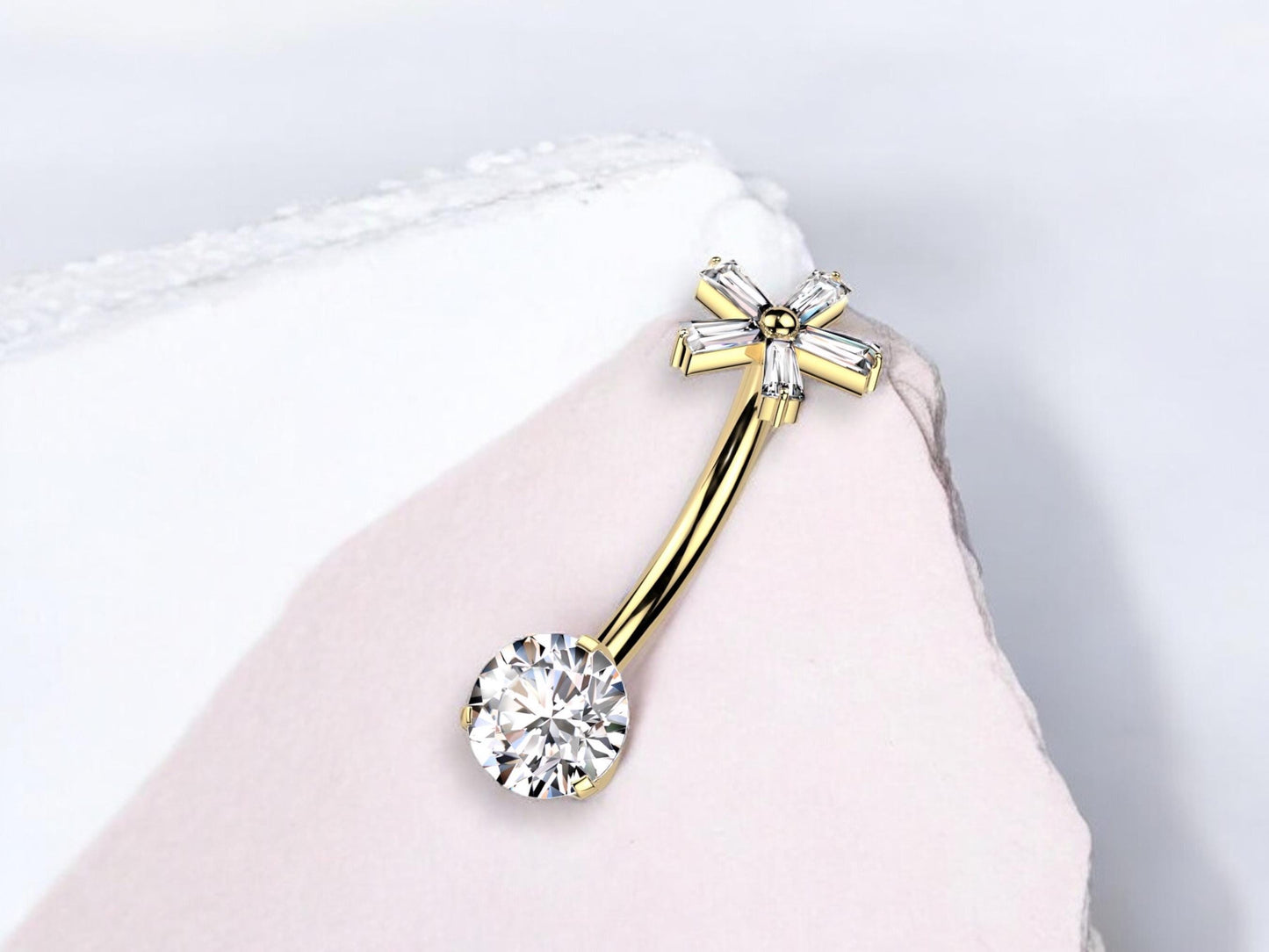 14G Gold Belly Button Ring, Titanium Push In Belly Jewelry, Threadless Navel Piercing, Hypoallergenic Body Jewelry