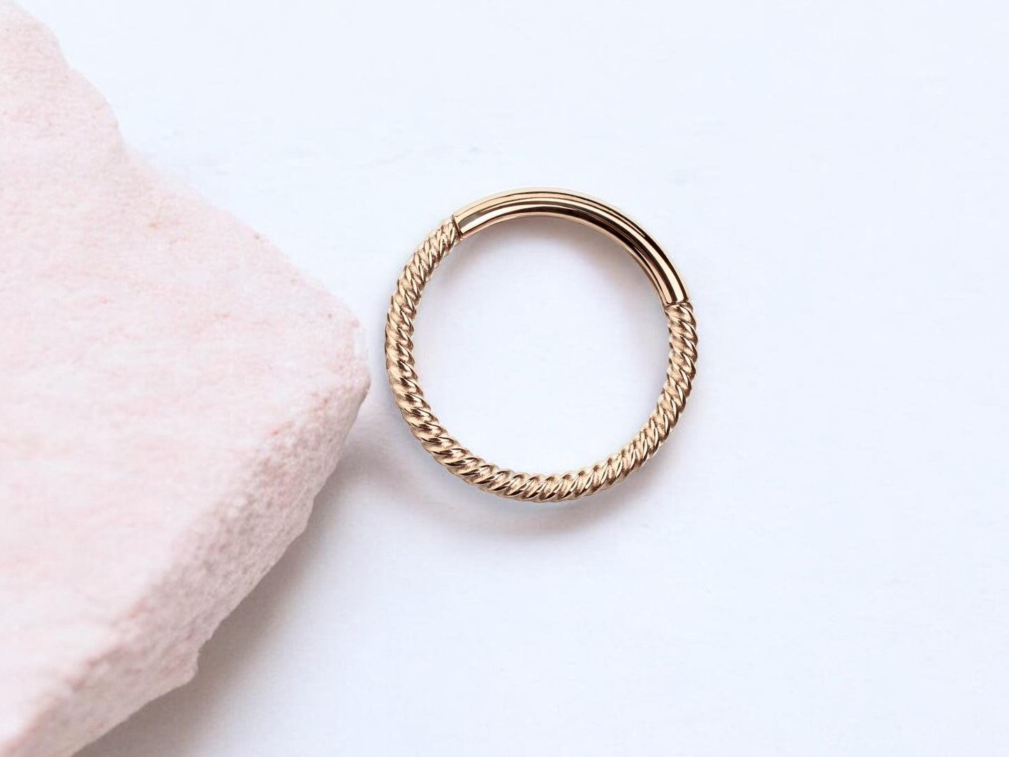 16g Rose Gold Septum Hoop Ring, Twisted Rope Style Hinged Hoop Titanium Segment Septum Clicker Ring Piercing, Nose  Piercing Body Jewelry