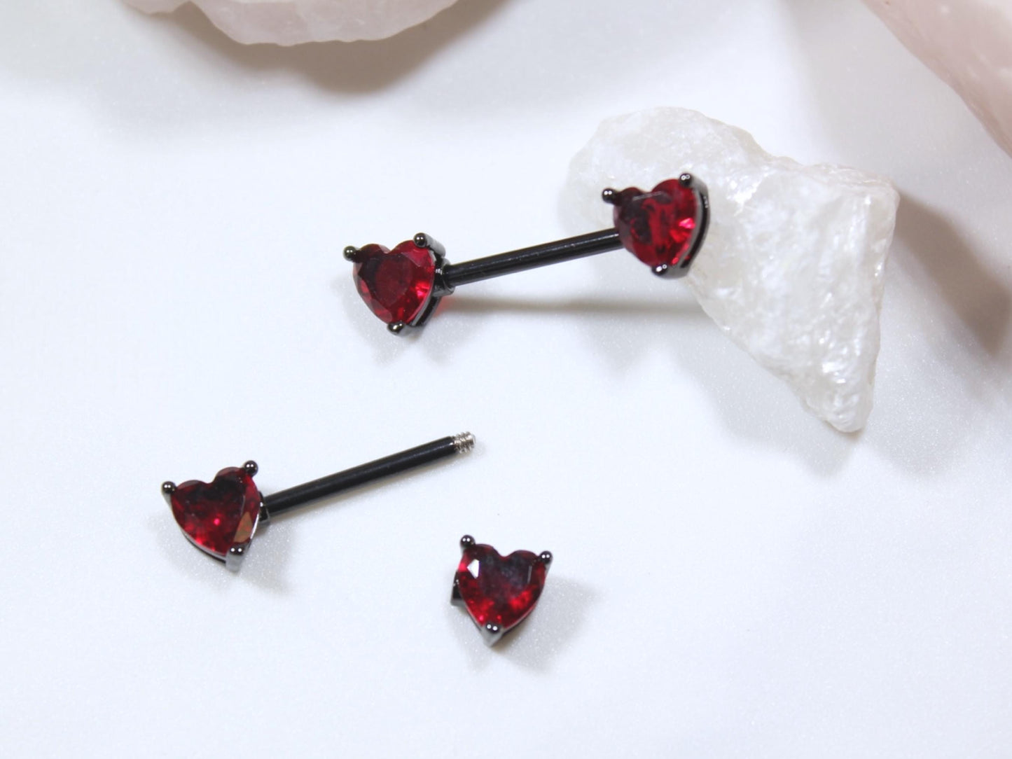14g Heart Nipple Ring, Red Heart Black Nipple Piercing Barbell.